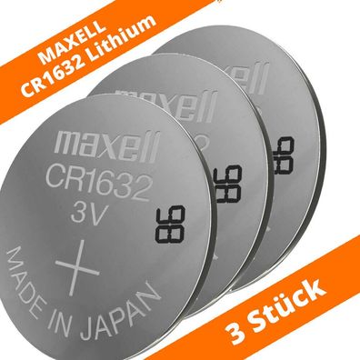 3 x Maxell CR 1632 Lithium Batterien 3V Knopfzellen DL1632 Blister CR1632 140mAh