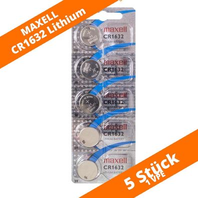 5 x Maxell CR 1632 Lithium Batterien 3V Knopfzellen DL1632 Blister CR1632 140mAh