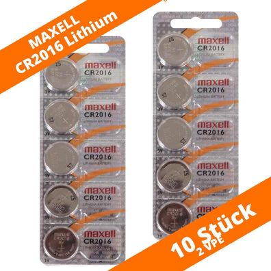 10 x Maxell CR2016 Knopfzelle 3V Lithium Batterie Autoschlüssel LED-Kerzen