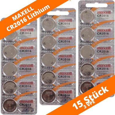 15 x Maxell CR2016 Knopfzelle 3V Lithium Batterie Autoschlüssel LED-Kerzen