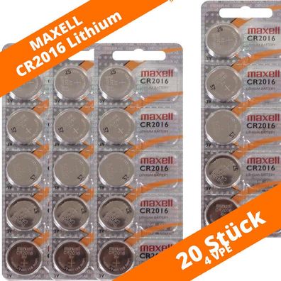 20 x Maxell CR2016 Knopfzelle 3V Lithium Batterie Autoschlüssel LED-Kerzen