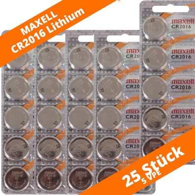 25 x Maxell CR2016 Knopfzelle 3V Lithium Batterie Autoschlüssel LED-Kerzen