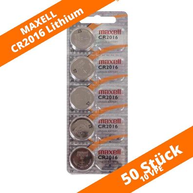 50 x Maxell CR2016 Knopfzelle 3V Lithium Batterie Autoschlüssel LED-Kerzen