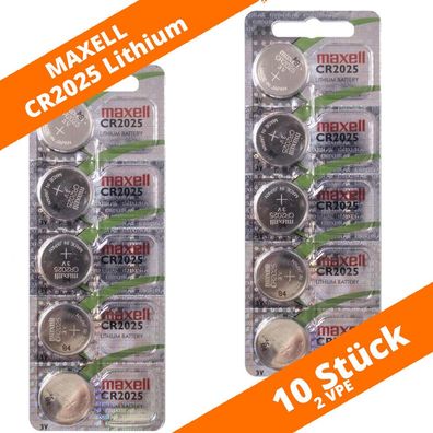 10 x Maxell CR 2025 Lithium Batterien 3V Knopfzellen LED Kerze Autoschlüssel