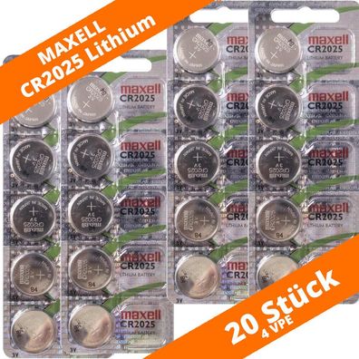 20 x Maxell CR 2025 Lithium Batterien 3V Knopfzellen LED Kerze Autoschlüssel