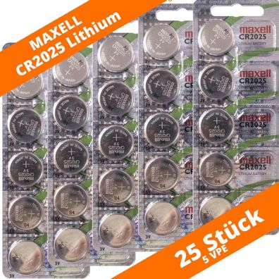 25 x Maxell CR 2025 Lithium Batterien 3V Knopfzellen LED Kerze Autoschlüssel