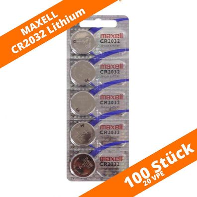 100 x Maxell CR 2032 Lithium Batterien 3V Knopfzellen DL2032 LED Kerze Auto