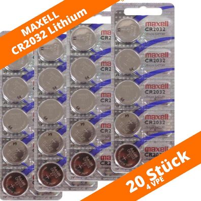 20 x Maxell CR 2032 Lithium Batterien 3V Knopfzellen DL2032 LED Kerze Auto