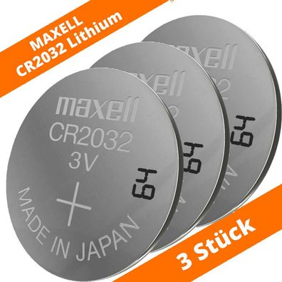 3 x Maxell CR 2032 Lithium Batterien 3V Knopfzellen DL2032 LED Kerze Auto