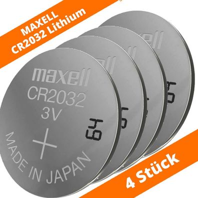 4 x Maxell CR 2032 Lithium Batterien 3V Knopfzellen DL2032 LED Kerze Auto