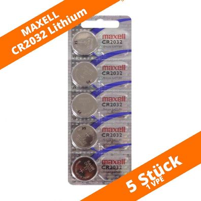 5 x Maxell CR 2032 Lithium Batterien 3V Knopfzellen DL2032 LED Kerze Auto