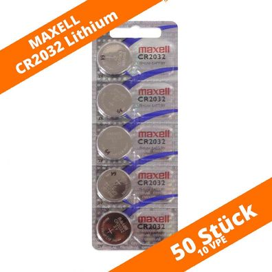 50 x Maxell CR 2032 Lithium Batterien 3V Knopfzellen DL2032 LED Kerze Auto