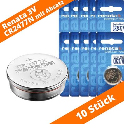 10 x Renata CR2477N Lithium Knopfzelle 3,0 V CR 2477N 24,5mm x 7,7mm mit Absatz