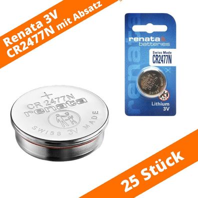 25 x Renata CR2477N Lithium Knopfzelle 3,0 V CR 2477N 24,5mm x 7,7mm mit Absatz