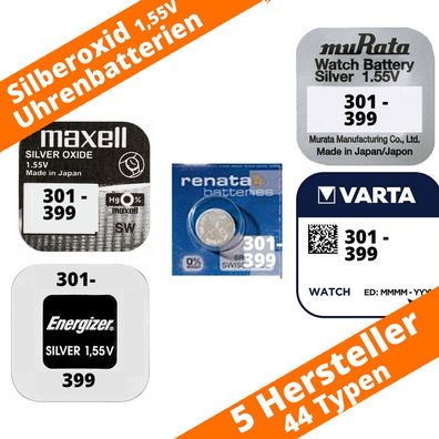 Uhrenbatterien Knopfzellen 1,55 - 301 - 399 Energizer Maxell Murata Renata Varta