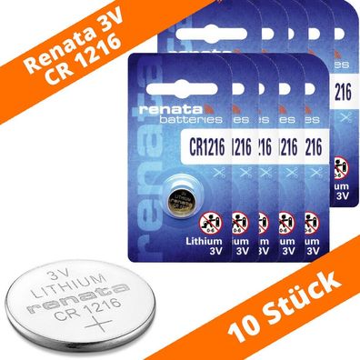 10 x Renata CR1216 Lithium Knopfzelle 25mAh 3,0 V CR 1216 12,5mm x 1,6mm