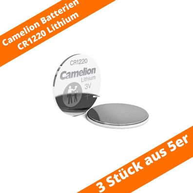3 x Camelion CR1220 3V Lithium Batterie Knopfzelle 25mAh aus 5er Strip
