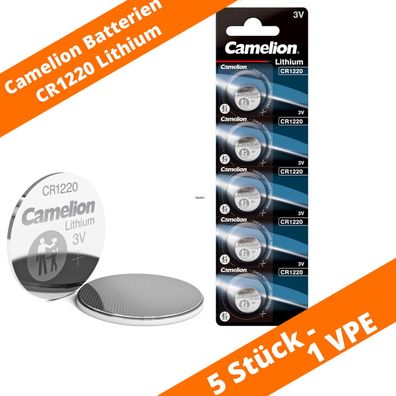 5 x Camelion CR1220 3V Lithium Batterie Knopfzelle 25mAh - 1 x 5er Blister