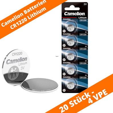 20 x Camelion CR1220 3V Lithium Batterie Knopfzelle 25mAh - 4 x 5er Blister
