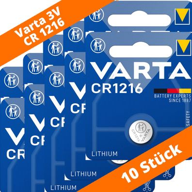 10 x Varta CR 1216 DL1216 3V Lithium Batterie Knopfzelle 27mAh Blister 6216