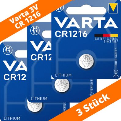 3 x Varta CR 1216 DL1216 3V Lithium Batterie Knopfzelle 27mAh Blister 6216