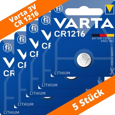 5 x Varta CR 1216 DL1216 3V Lithium Batterie Knopfzelle 27mAh Blister 6216