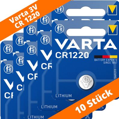 10 x Varta CR 1220 DL1220 3V Lithium Batterie Knopfzelle 35mAh Blister 6220