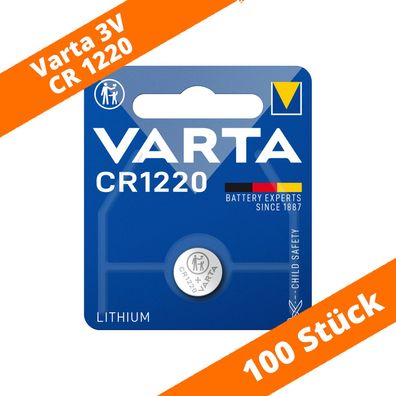 100 x Varta CR 1220 DL1220 3V Lithium Batterie Knopfzelle 35mAh Blister 6220