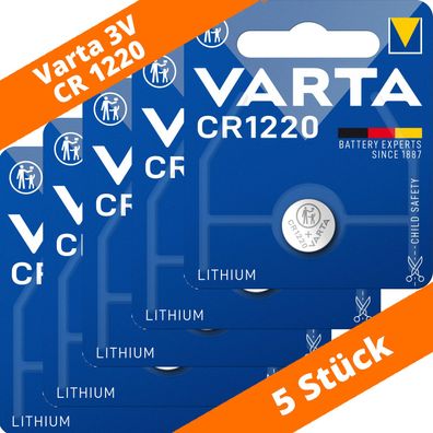 5 x Varta CR 1220 DL1220 3V Lithium Batterie Knopfzelle 35mAh Blister 6220
