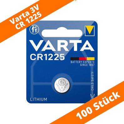 100 x Varta CR 1225 DL1225 3V Lithium Batterie Knopfzelle Blister 6225