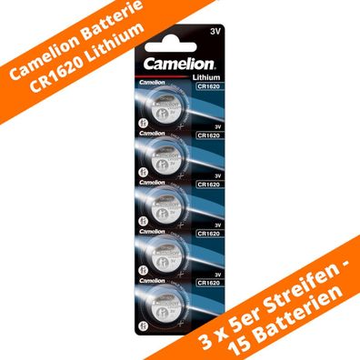 15 x CR1620 Camelion Lithium 3V Knopfzelle Batterie Blister DL1620 ø16x2,0mm