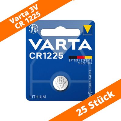 25 x Varta CR 1225 DL1225 3V Lithium Batterie Knopfzelle 2,5 x 12,5 Blister 6225