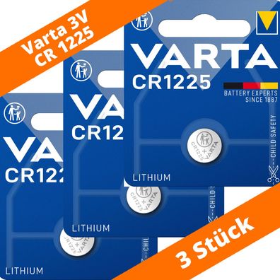 3 x Varta CR 1225 DL1225 3V Lithium Batterie Knopfzelle 2,5 x 12,5 Blister 6225