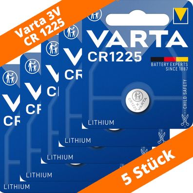 5 x Varta CR 1225 DL1225 3V Lithium Batterie Knopfzelle 2,5 x 12,5 Blister 6225