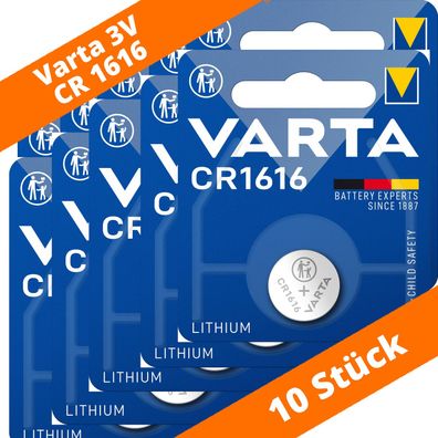 10 x Varta CR 1616 DL1616 3V Lithium Batterie Knopfzelle 55mAh Blister 6616