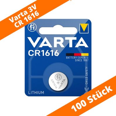 100 x Varta CR 1616 DL1616 3V Lithium Batterie Knopfzelle 55mAh Blister 6616