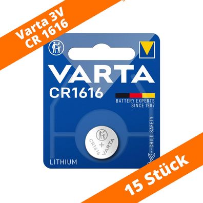 15 x Varta CR 1616 DL1616 3V Lithium Batterie Knopfzelle 55mAh Blister 6616