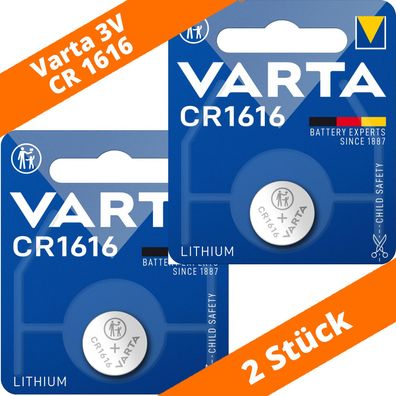 2 x Varta CR 1616 DL1616 3V Lithium Batterie Knopfzelle 55mAh Blister 6616
