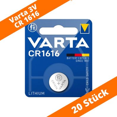 20 x Varta CR 1616 DL1616 3V Lithium Batterie Knopfzelle 55mAh Blister 6616