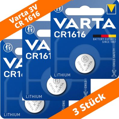 3 x Varta CR 1616 DL1616 3V Lithium Batterie Knopfzelle 55mAh Blister 6616