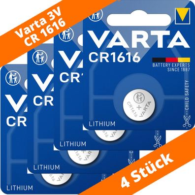 4 x Varta CR 1616 DL1616 3V Lithium Batterie Knopfzelle 55mAh Blister 6616