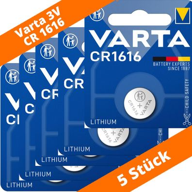 5 x Varta CR 1616 DL1616 3V Lithium Batterie Knopfzelle 55mAh Blister 6616