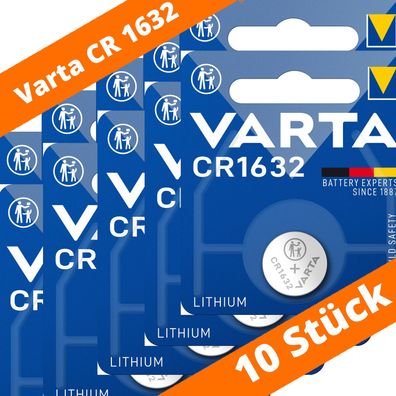 10 x Varta CR 1632 DL1632 3V Lithium Batterie Knopfzelle 3,2 x 16mm Blister 6632