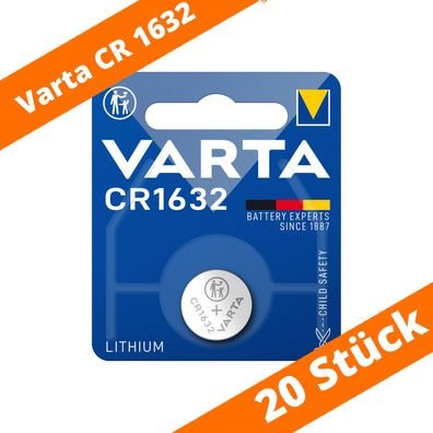 20 x Varta CR 1632 DL1632 3V Lithium Batterie Knopfzelle 3,2 x 16mm Blister 6632