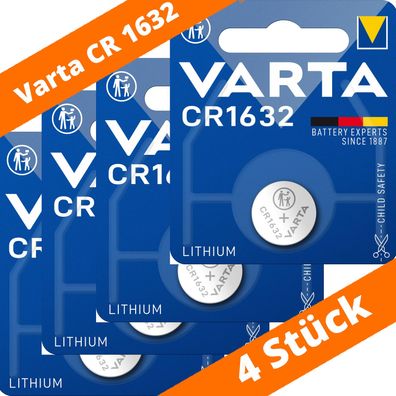4 x Varta CR 1632 DL1632 3V Lithium Batterie Knopfzelle 3,2 x 16mm Blister 6632