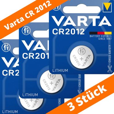 3 x Varta CR 2012 DL2012 3V Lithium Batterie Knopfzelle Blister 6012 1,2 x 20mm