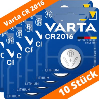 10 x Varta CR 2016 DL2016 3V Lithium Batterie Knopfzelle Blister 6016 90mAh
