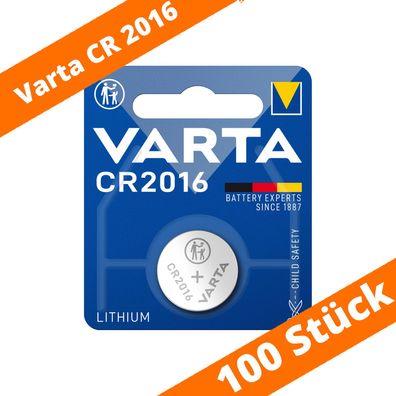 100 x Varta CR 2016 DL2016 3V Lithium Batterie Knopfzelle Blister 6016 90mAh