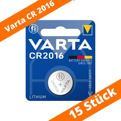 15 x Varta CR 2016 DL2016 3V Lithium Batterie Knopfzelle Blister 6016 90mAh