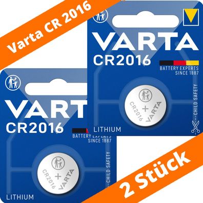 2 x Varta CR 2016 DL2016 3V Lithium Batterie Knopfzelle Blister 6016 90mAh